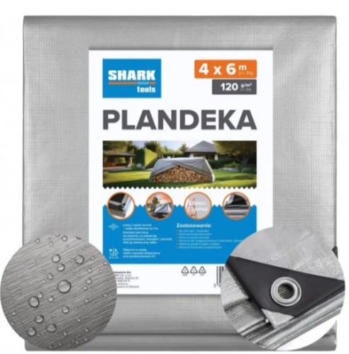 Shark-Tools-Plandeka-4×6 m Srebrna Premium 120 g/m²